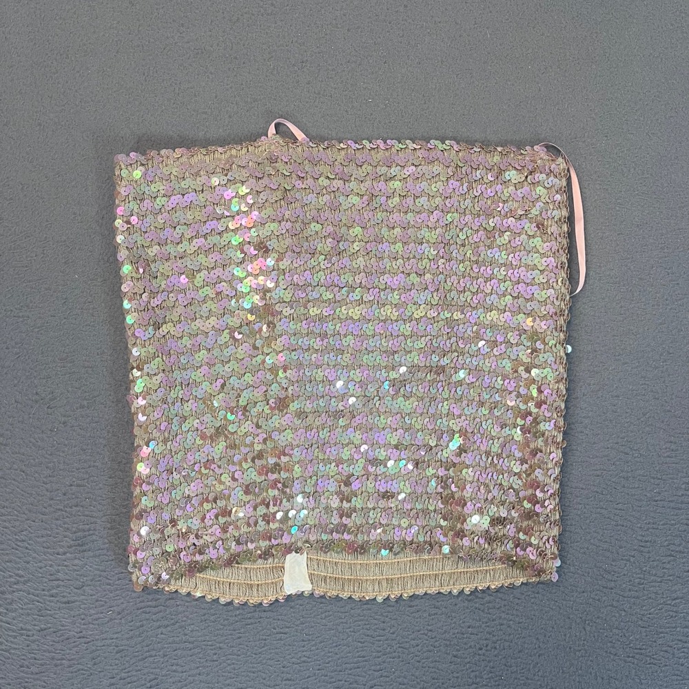 By Debra Iridescent Sequin Tube Top Pink Purple Holographic Strapless P/TL VTG